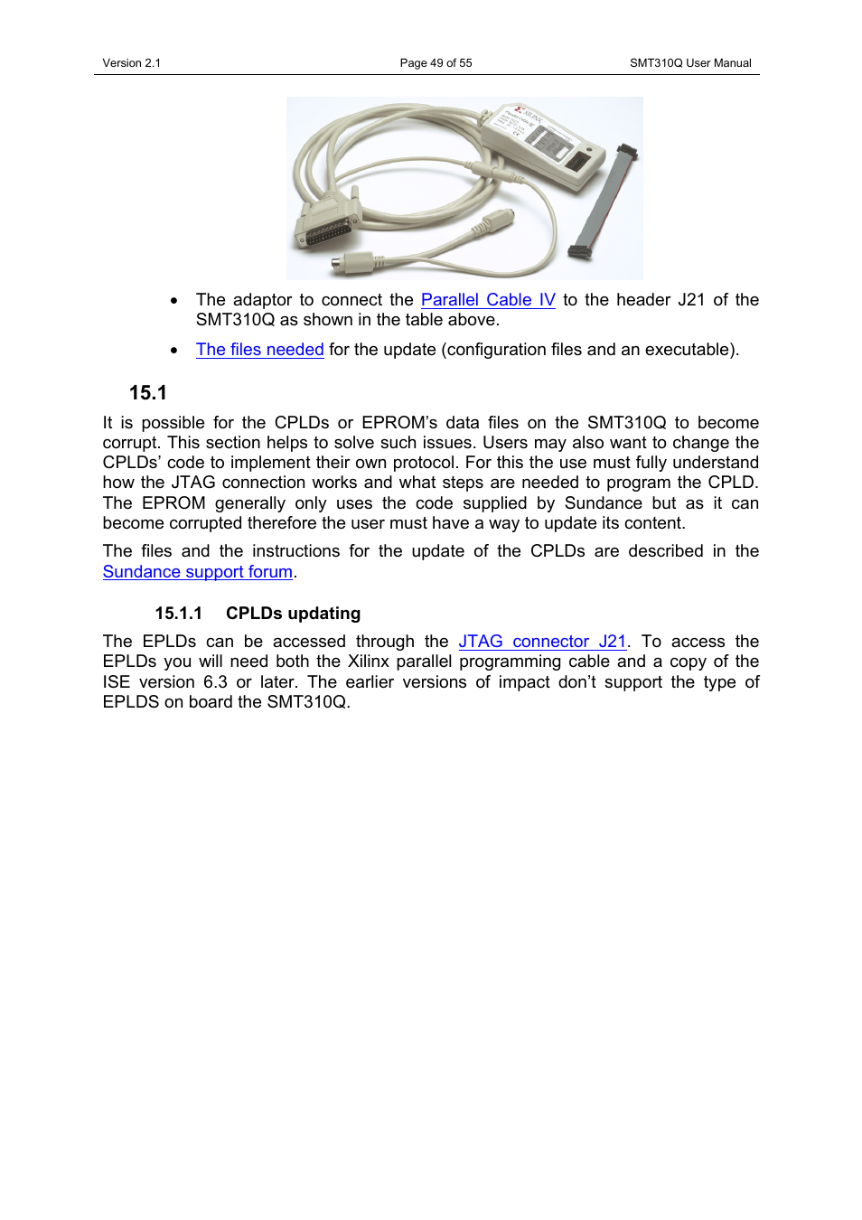 1 cplds updating, 1 cpld and eprom reprogramming | Sundance SMT310Q User Manual | Page 49 / 55