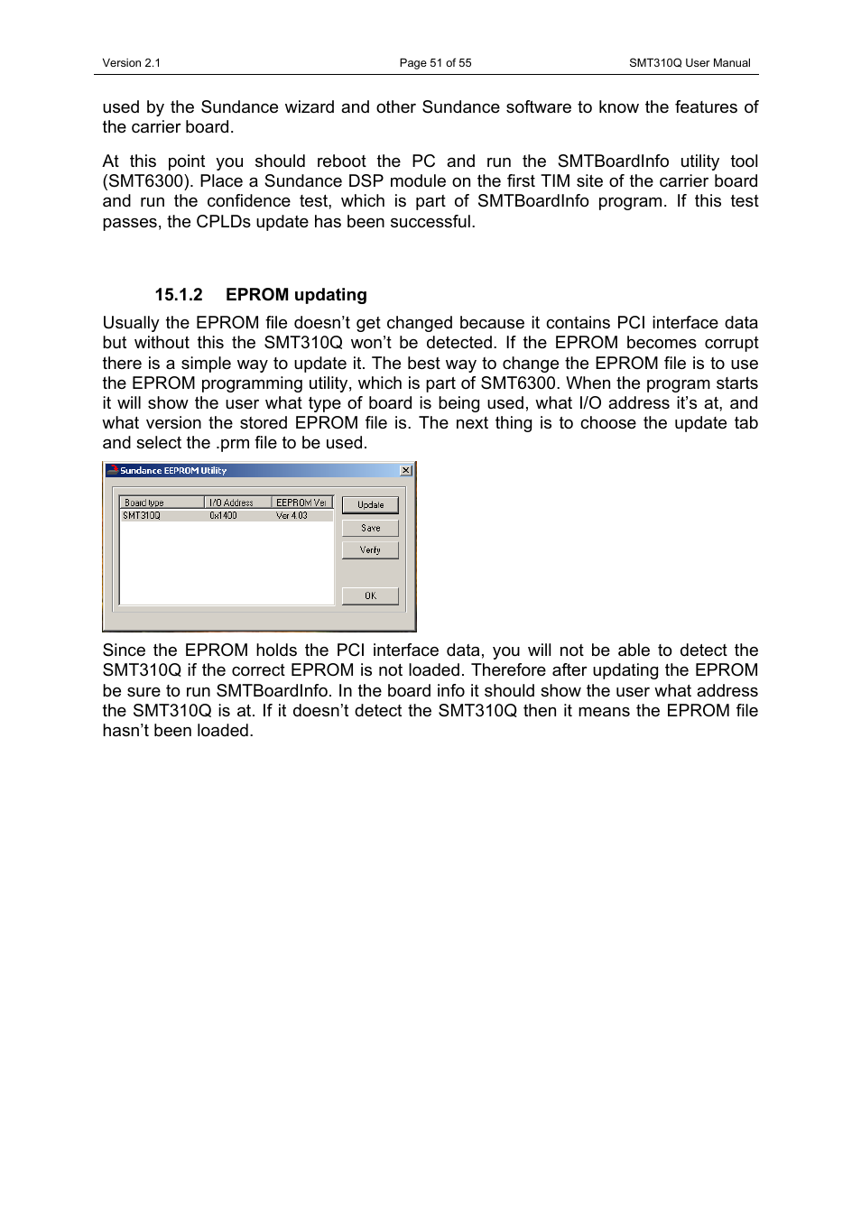 2 eprom updating | Sundance SMT310Q User Manual | Page 51 / 55