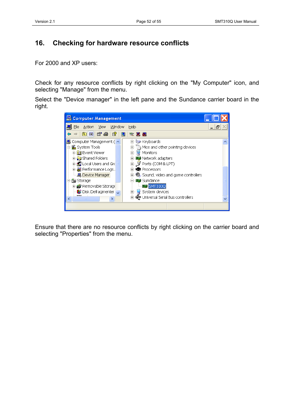 Checking for hardware resource conflicts | Sundance SMT310Q User Manual | Page 52 / 55