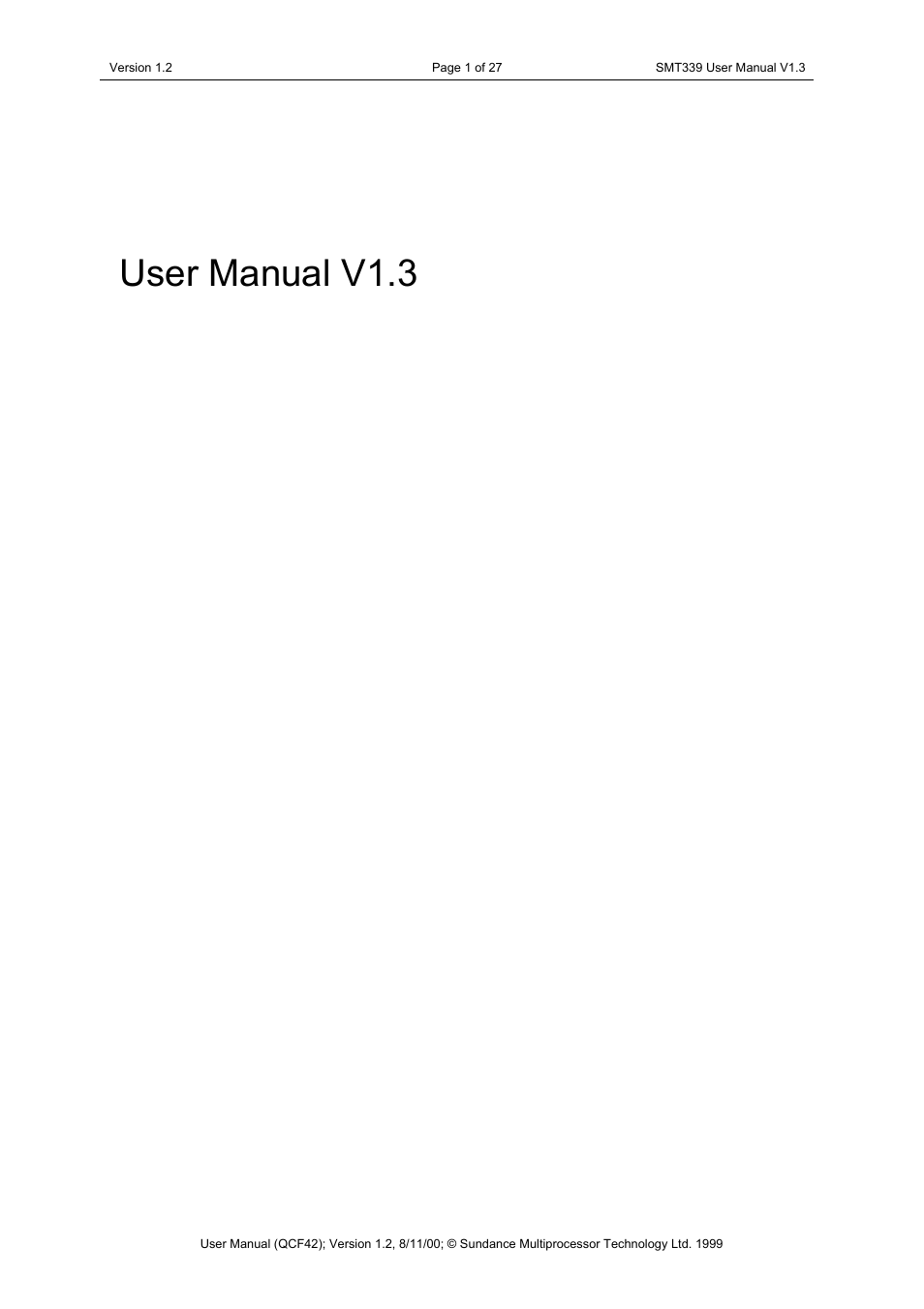 Sundance SMT339 v.1.3 User Manual | 27 pages