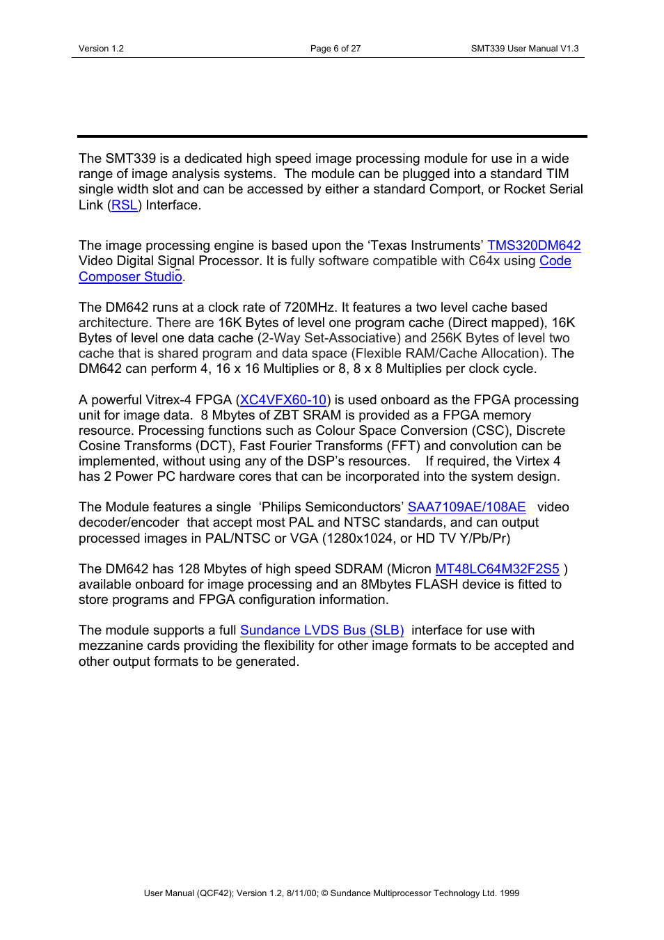 1 introduction | Sundance SMT339 v.1.3 User Manual | Page 6 / 27