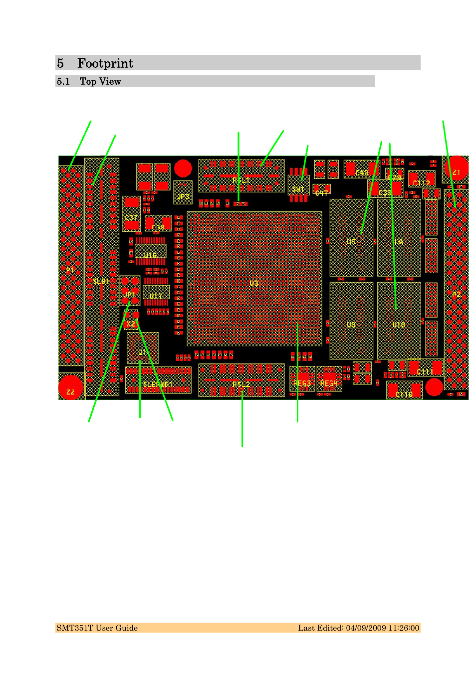5 footprint, 1 top view, Figure 5: top view | Sundance SMT351T User Manual | Page 22 / 37