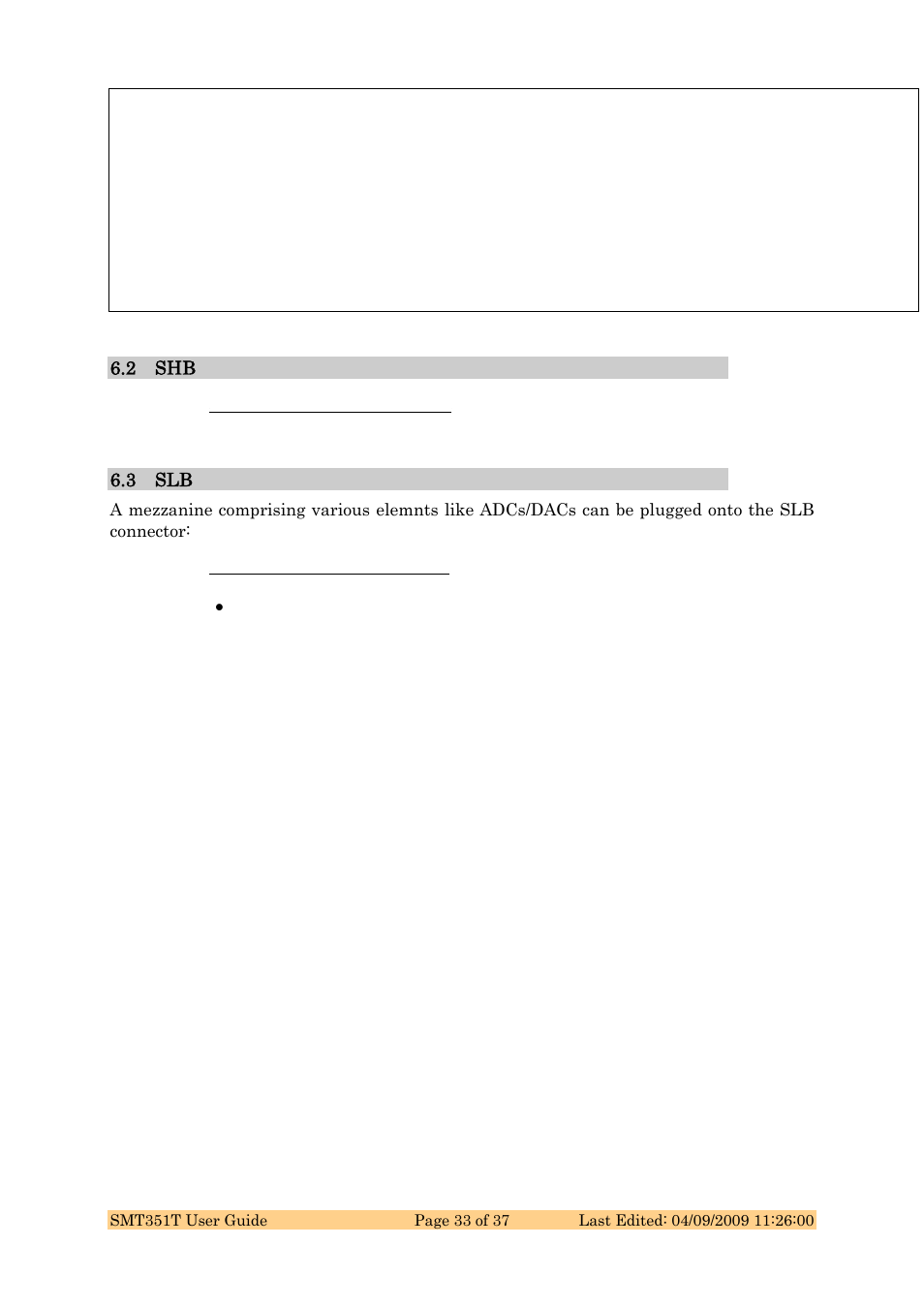 2 shb, Sundance shb specification, 3 slb | Sundance slb specification | Sundance SMT351T User Manual | Page 33 / 37