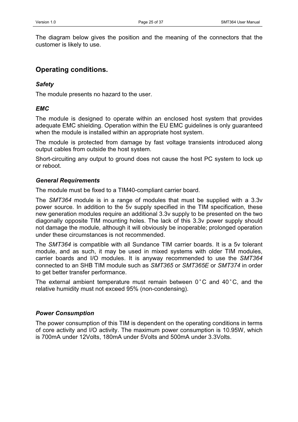 Operating conditions | Sundance SMT364 User Manual | Page 25 / 37