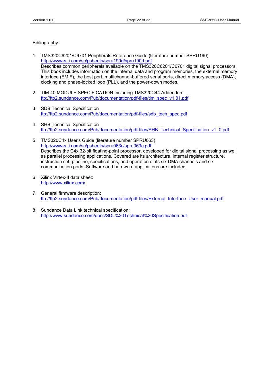Bibliography | Sundance SMT365G User Manual | Page 22 / 23