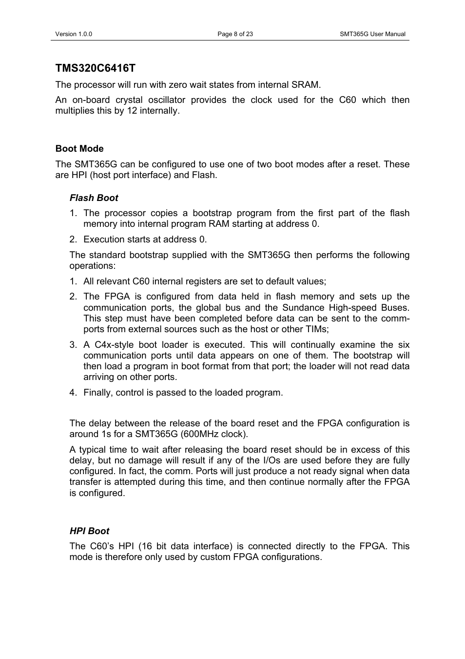 Tms320c6416t, Boot mode, Flash boot | Hpi boot, Tms320c6416, Flash boot hpi boot | Sundance SMT365G User Manual | Page 8 / 23