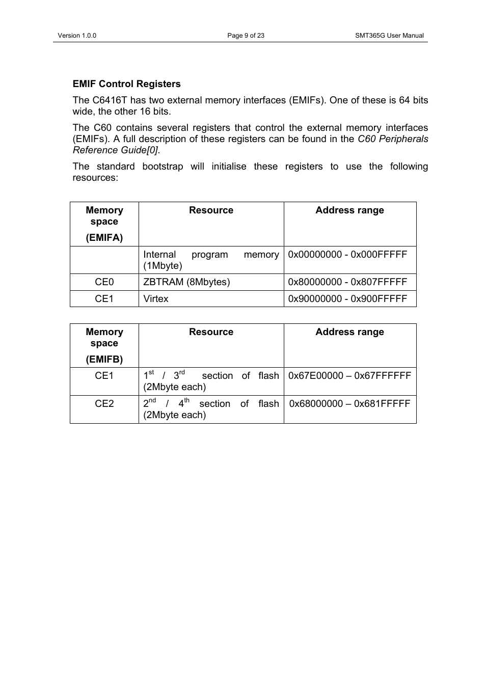 Emif control registers | Sundance SMT365G User Manual | Page 9 / 23