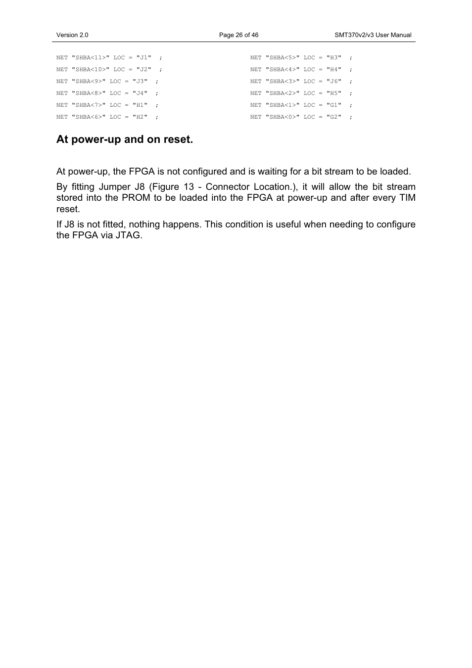 At power-up and on reset | Sundance SMT370v2 User Manual | Page 26 / 46