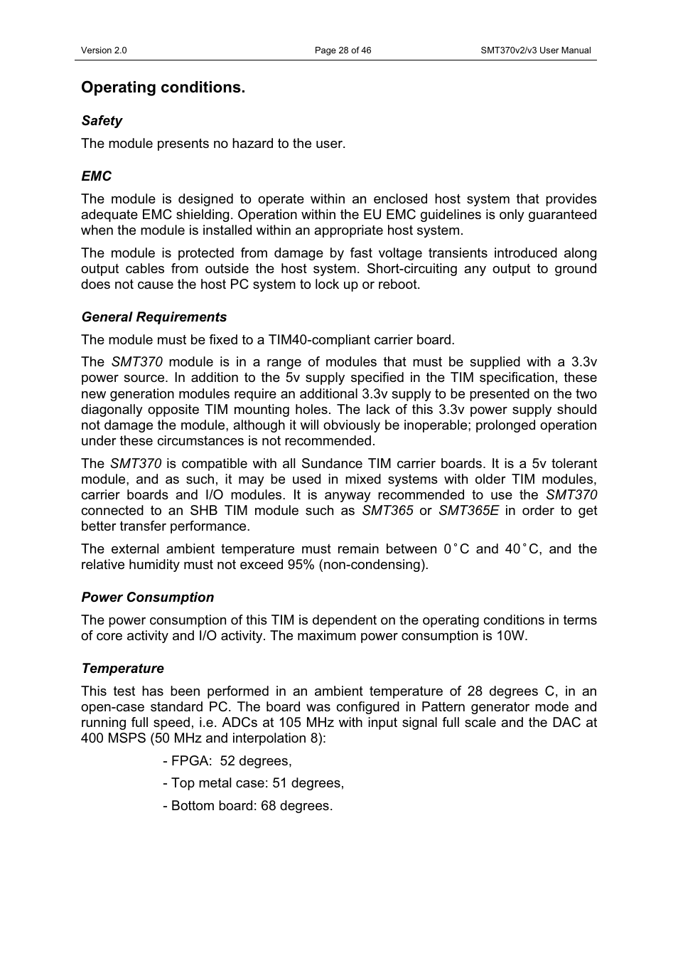 Operating conditions | Sundance SMT370v2 User Manual | Page 28 / 46