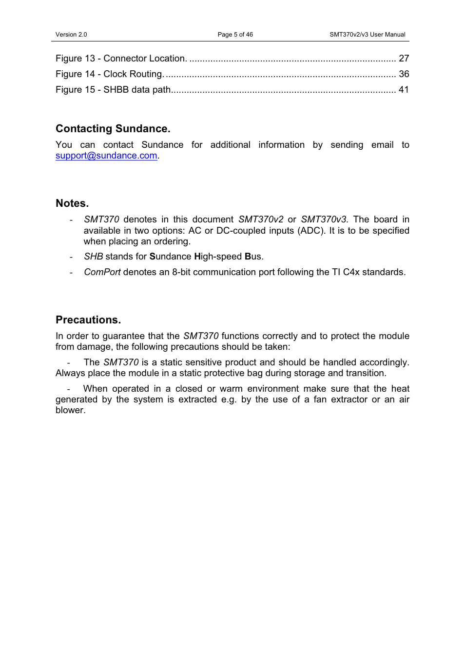 Contacting sundance, Precautions | Sundance SMT370v2 User Manual | Page 5 / 46