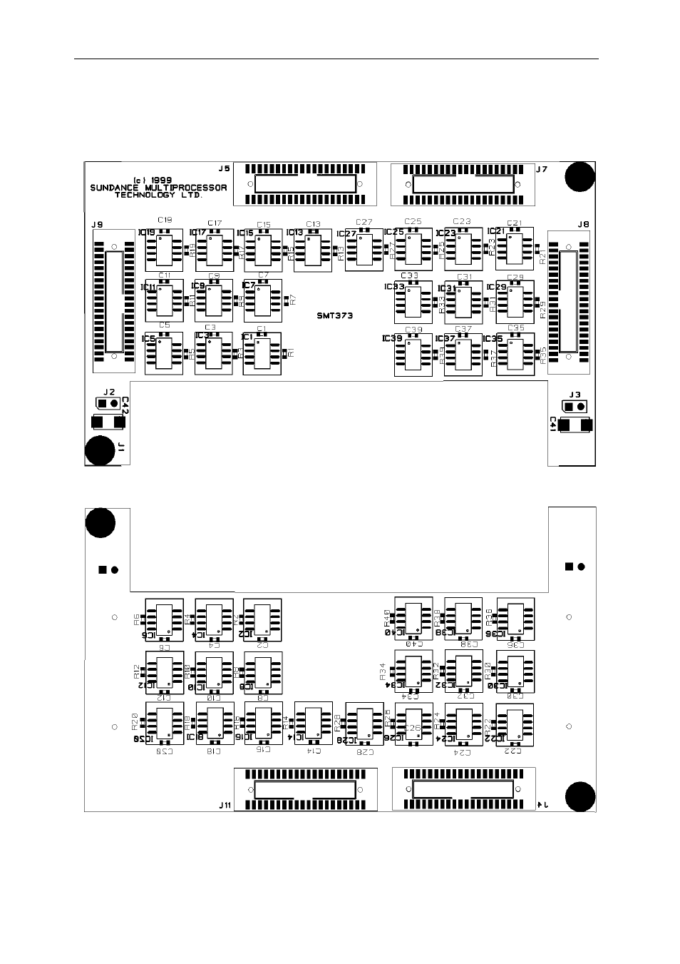 Physical layout, Figure 7 top physical layout, Figure 8 bottom physical layout | Sundance SMT373 User Manual | Page 15 / 15