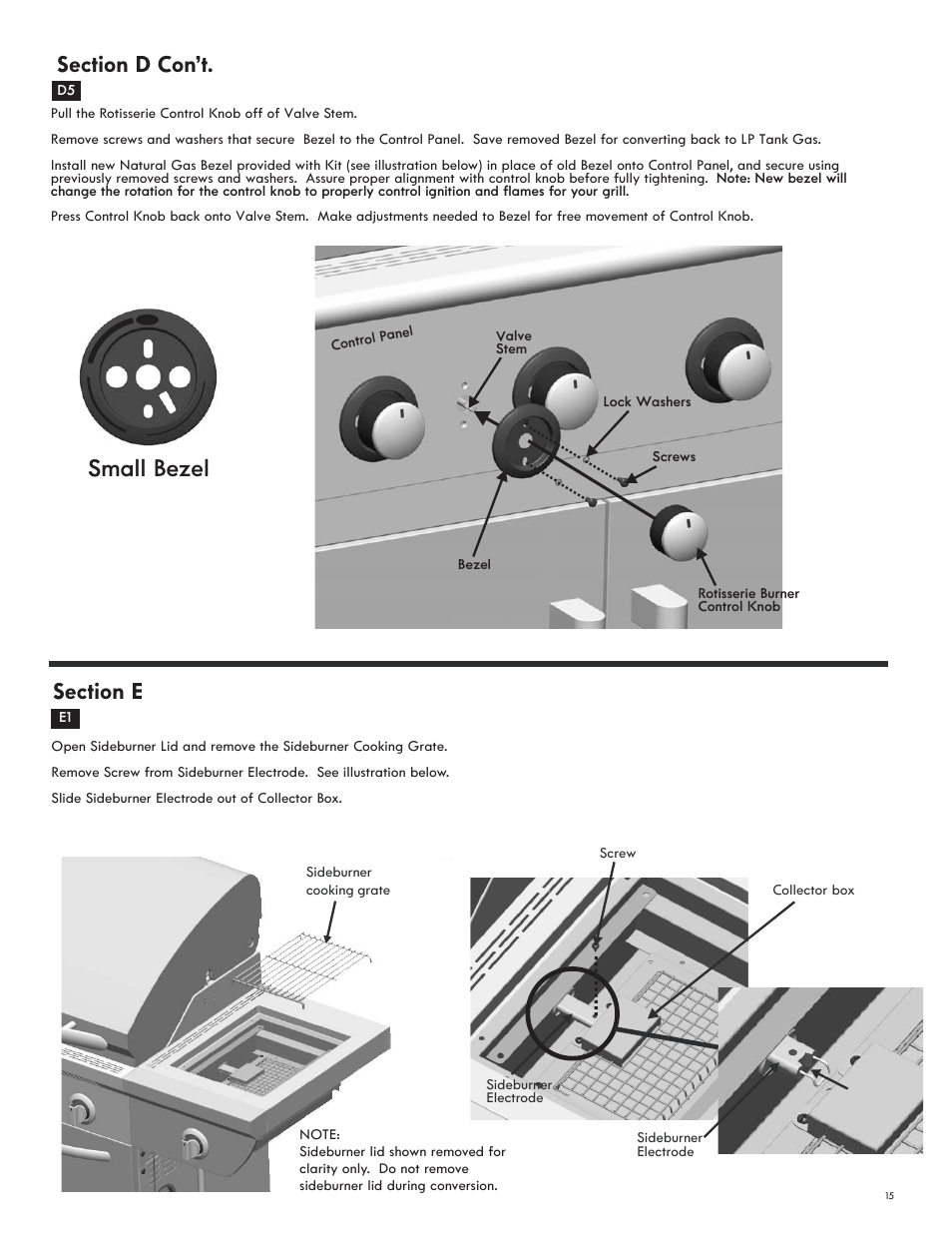 Small bezel | Char-Broil NATURAL GAS CONVERSION KIT 7116572 User Manual | Page 15 / 24