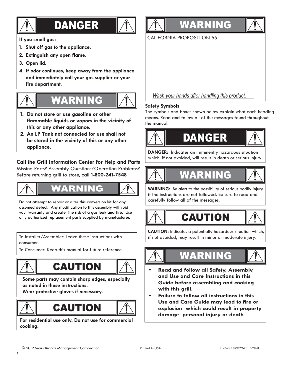 Danger, Caution, Warning | Char-Broil NATURAL GAS CONVERSION KIT 7116572 User Manual | Page 2 / 24