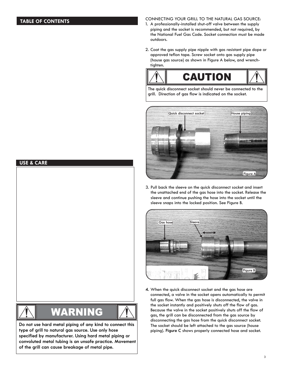 Warning, Caution | Char-Broil NATURAL GAS CONVERSION KIT 7116572 User Manual | Page 3 / 24