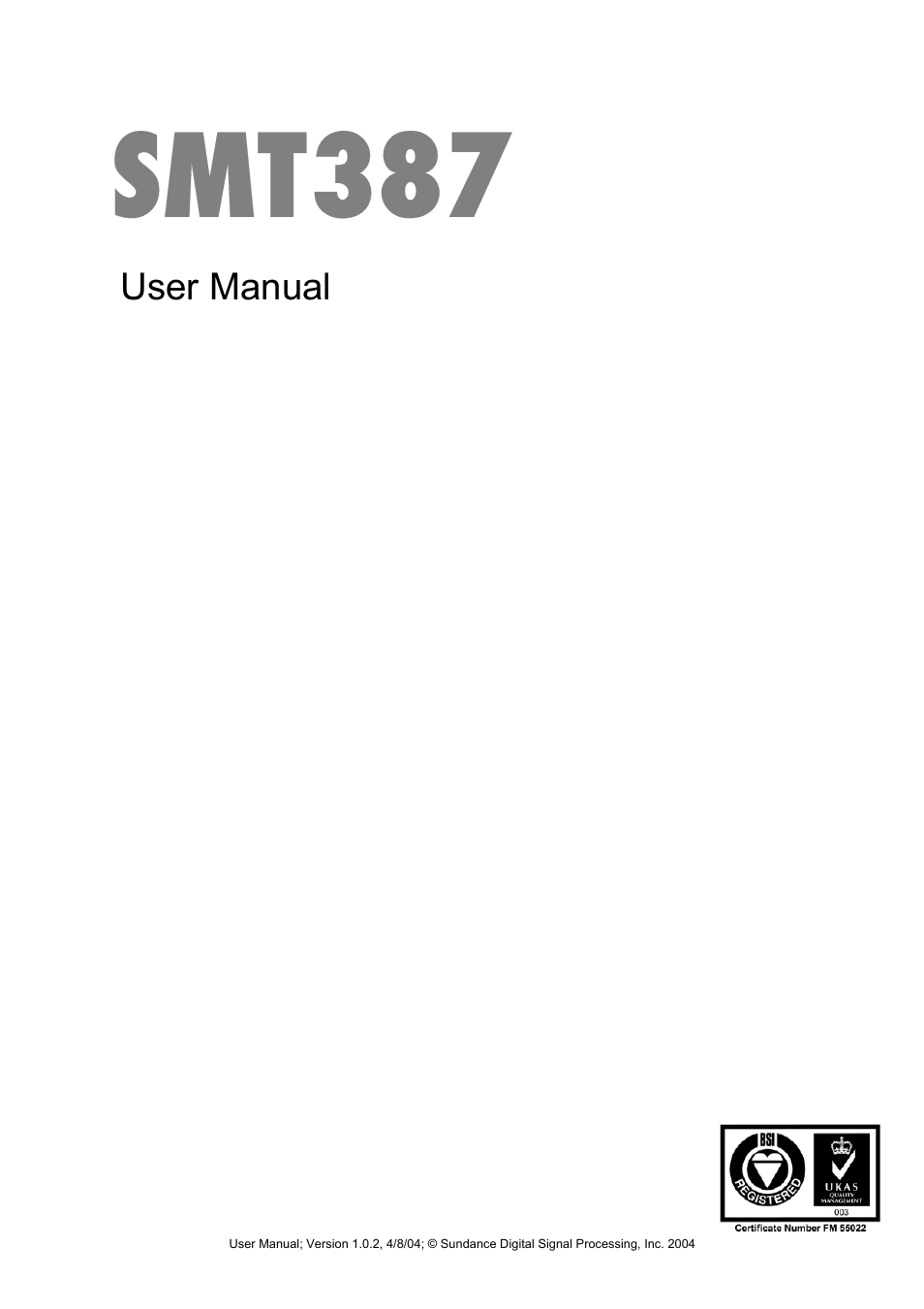 Sundance SMT387 User Manual | 42 pages
