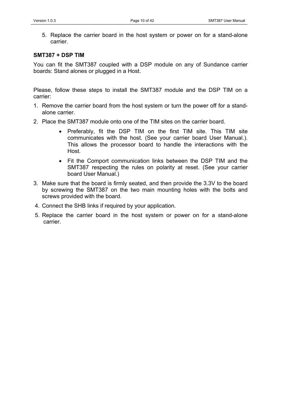 Smt387 + dsp tim | Sundance SMT387 User Manual | Page 10 / 42