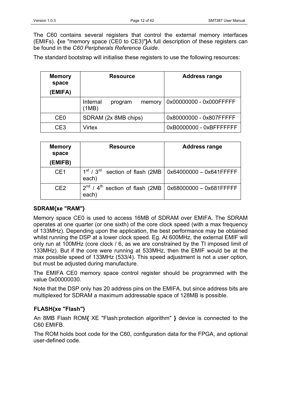 Sdramxe "ram, Flashxe "flash, Sdram flash | Sundance SMT387 User Manual | Page 12 / 42