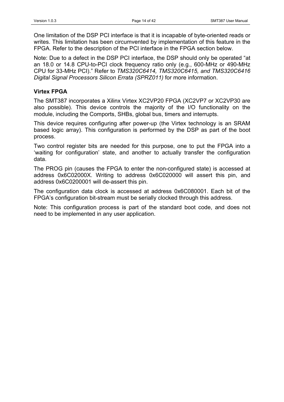 Virtex fpga | Sundance SMT387 User Manual | Page 14 / 42