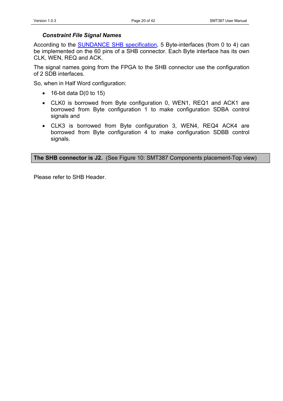 Constraint file signal names | Sundance SMT387 User Manual | Page 20 / 42