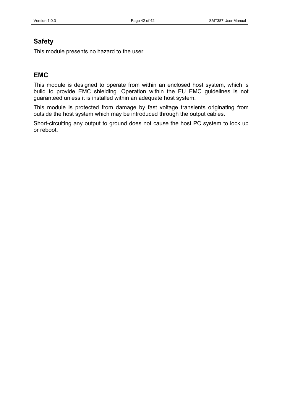 Safety, Safety emc | Sundance SMT387 User Manual | Page 42 / 42