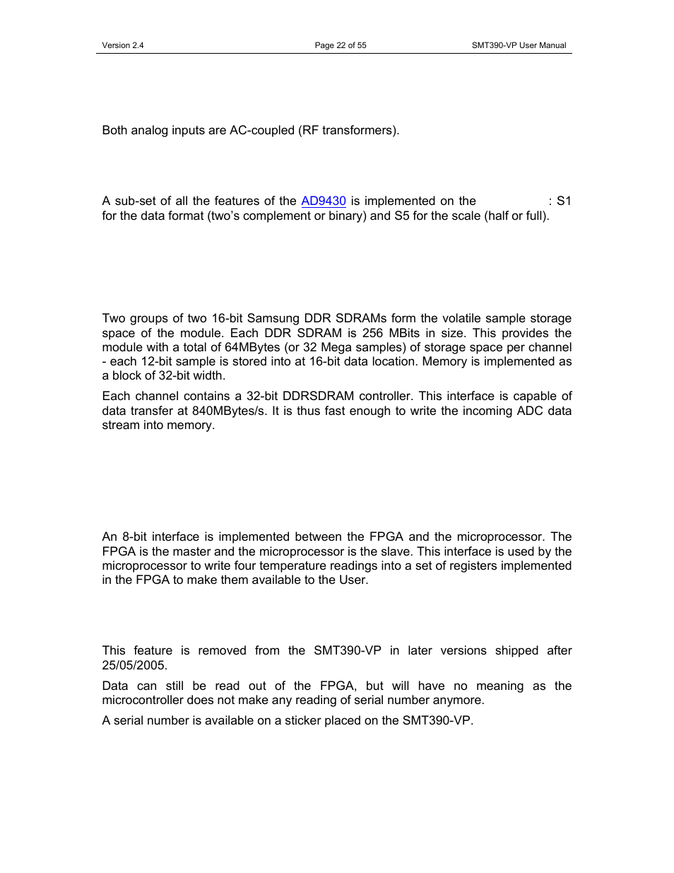 Description of interfaces | Sundance SMT390-VP User Manual | Page 22 / 55