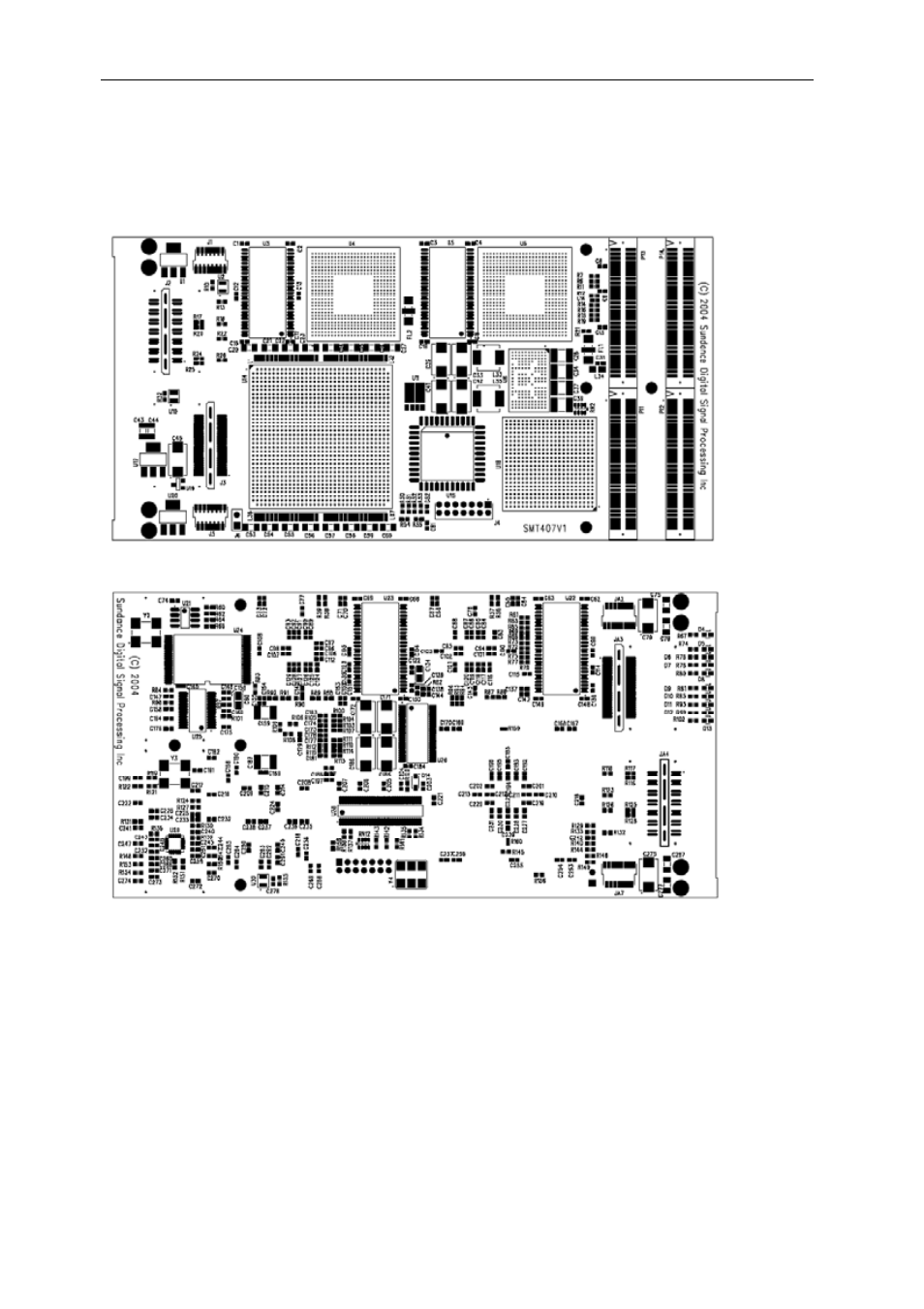 Pcb layout details, Components placement, Figure 10: smt407 components placement-top view | Figure 11: smt407 components placement-bottom view | Sundance SMT407 User Manual | Page 31 / 38