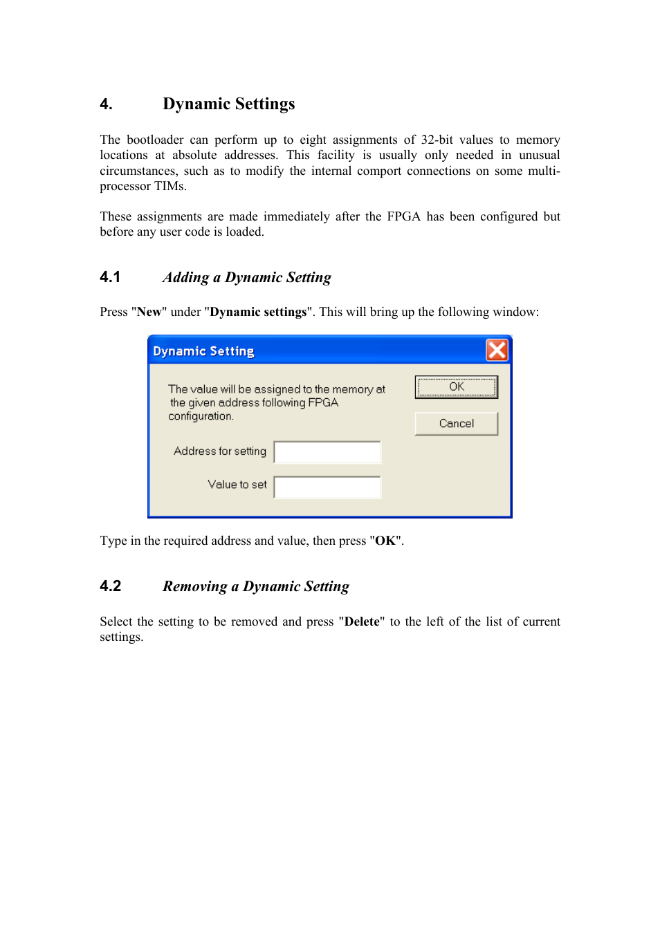 Dynamic settings, Adding a dynamic setting, Removing a dynamic setting | Sundance SMT6001 User Manual | Page 10 / 13