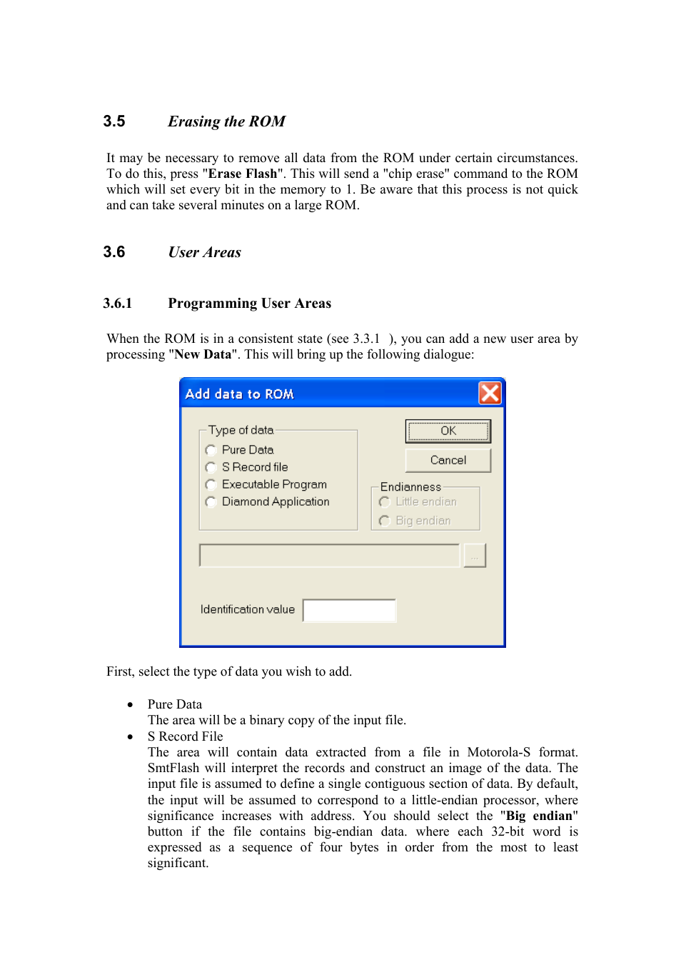 Erasing the rom, User areas, Programming user areas | Sundance SMT6001 User Manual | Page 7 / 13