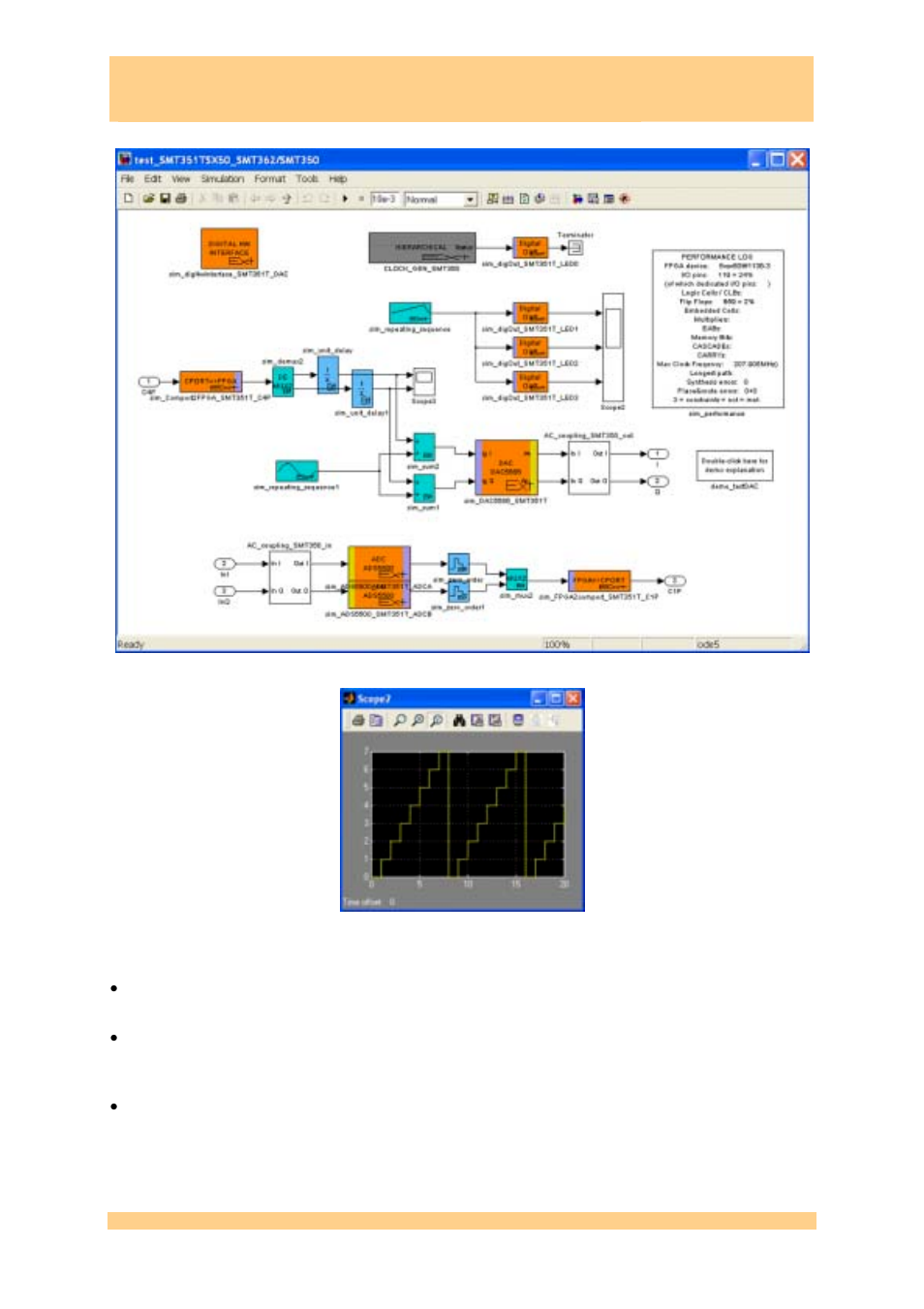 Figure 39: smt350 fpga-adc/dac sub-system, Figure 40: leds output, Smt6040 | Sundance simulink toolbox | Sundance SMT6040 User Manual | Page 45 / 53