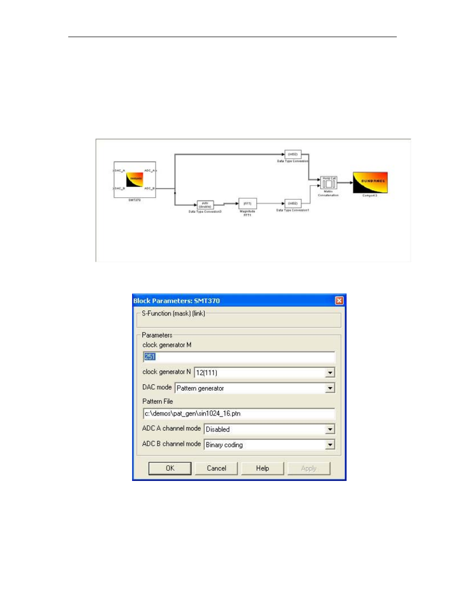 Figure 2 matlab window, Figure 3 parameters, Figure 2 matlab window figure 3 parameters | Sundance SMT6050 User Manual | Page 14 / 20