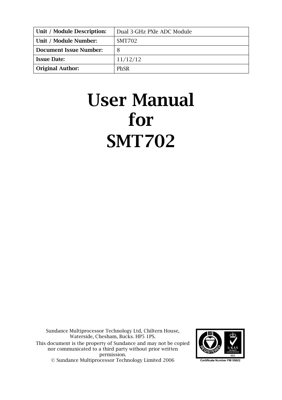 Sundance SMT702 User Manual | 67 pages