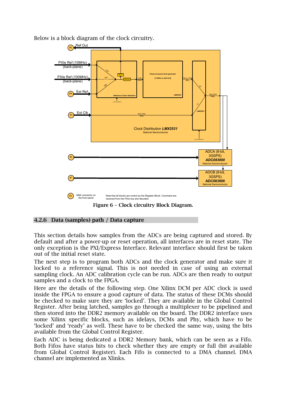 Below is a block diagram of the clock circuitry, Figure 6 - clock circuitry block diagram | Sundance SMT702 User Manual | Page 21 / 67