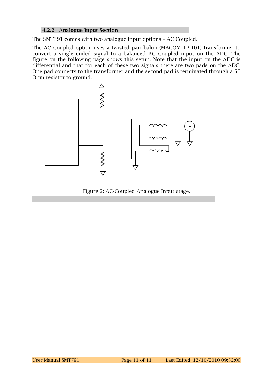 2 analogue input section, Figure 2: ac-coupled analogue input stage | Sundance SMT791 User Manual | Page 11 / 23