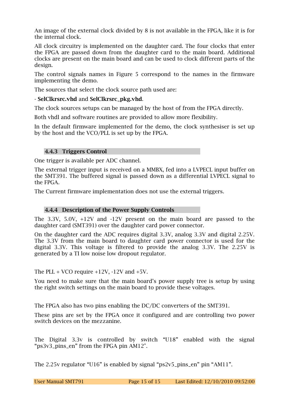 3 triggers control, 4 description of the power supply controls | Sundance SMT791 User Manual | Page 15 / 23