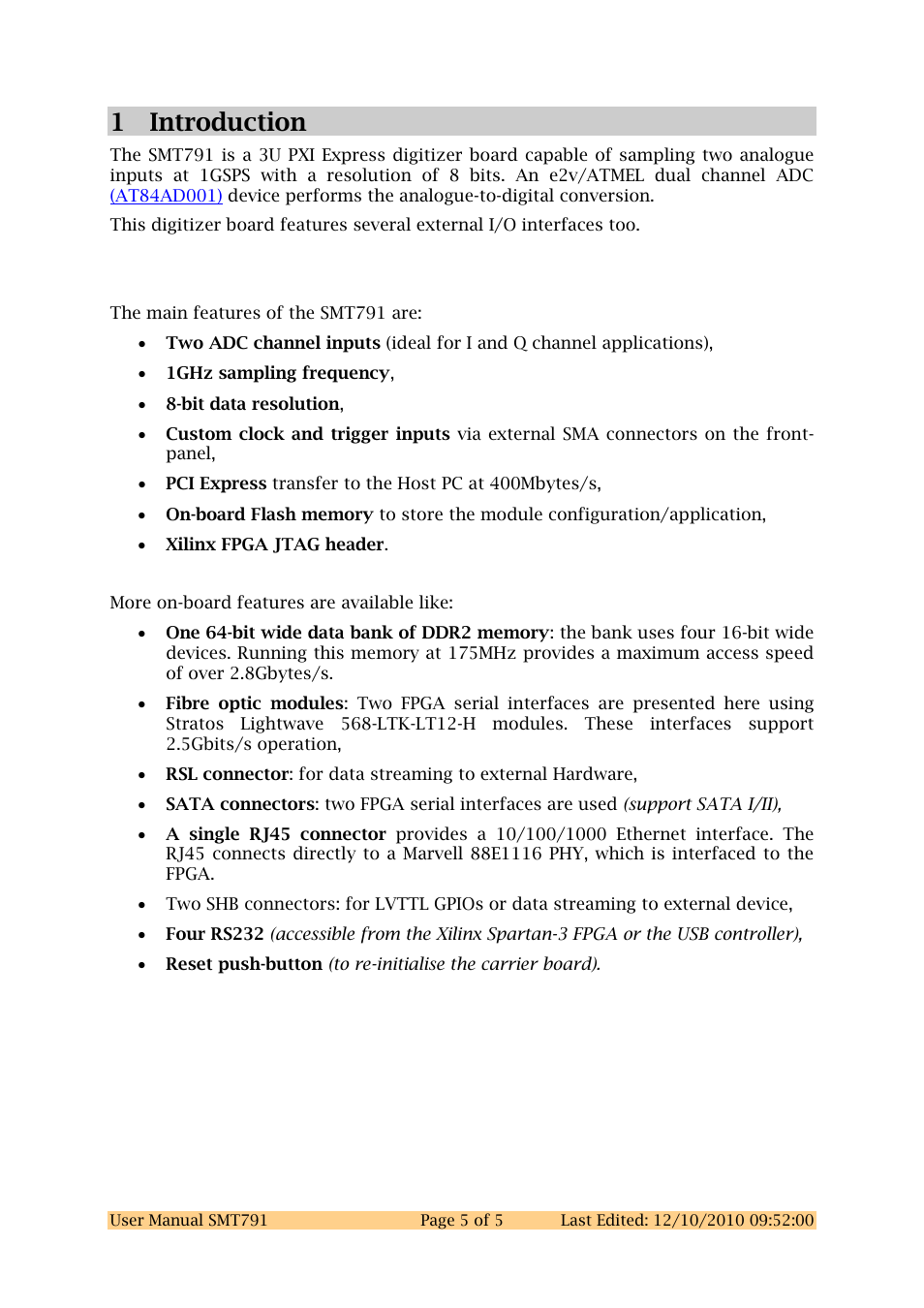 1 introduction, Introduction | Sundance SMT791 User Manual | Page 5 / 23