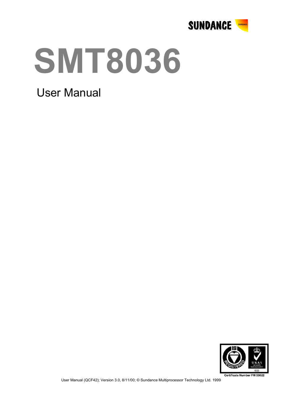 Sundance SMT8036 User Manual | 10 pages