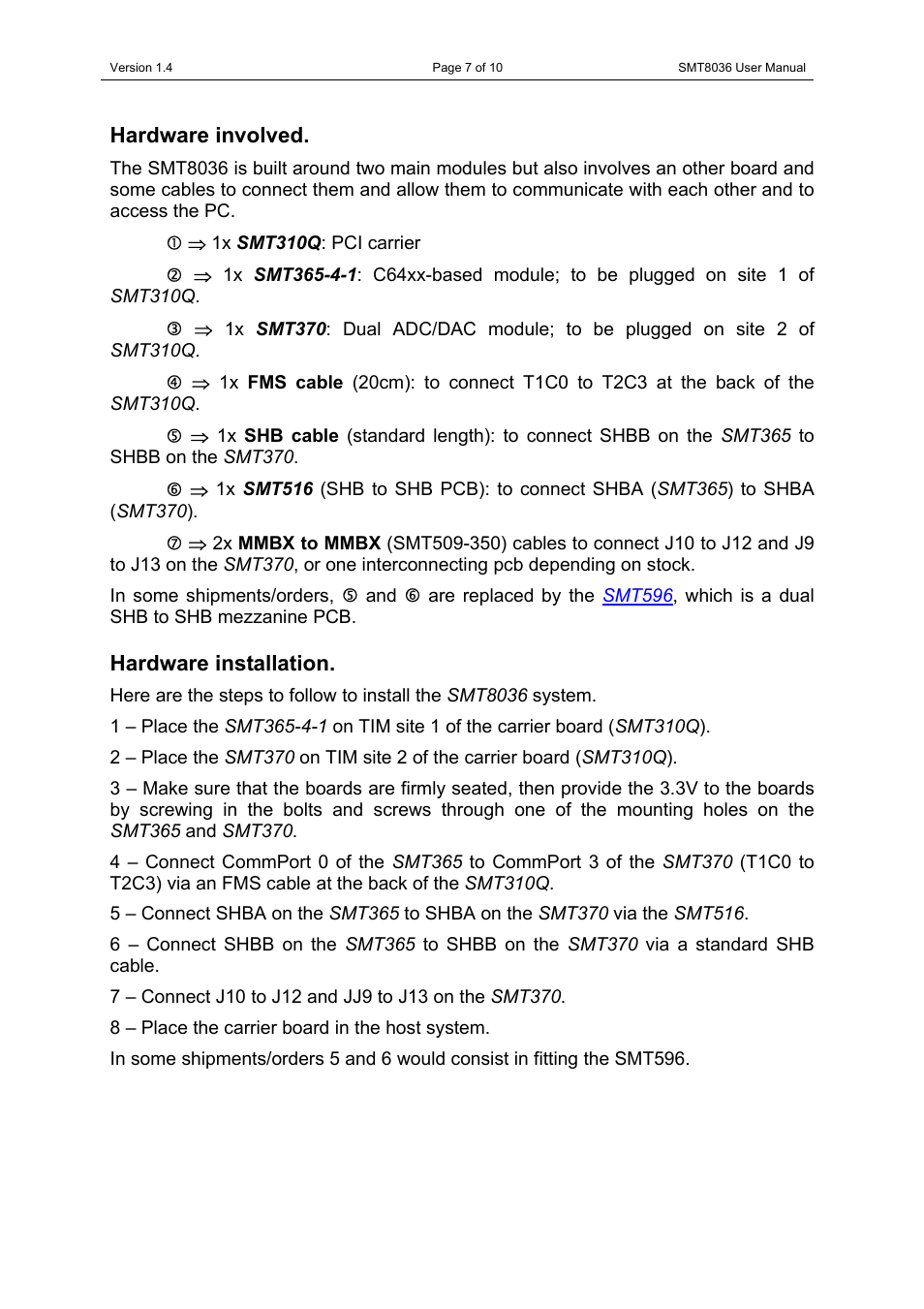 Hardware involved, Hardware installation, Hardware involved hardware installation | Sundance SMT8036 User Manual | Page 7 / 10