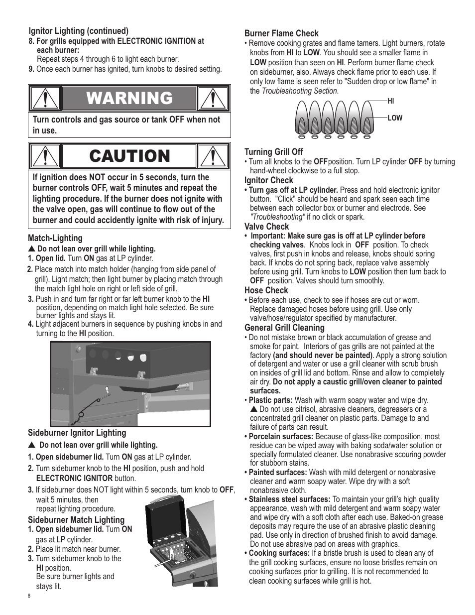 Caution, Warning | Char-Broil 463232011 User Manual | Page 8 / 32