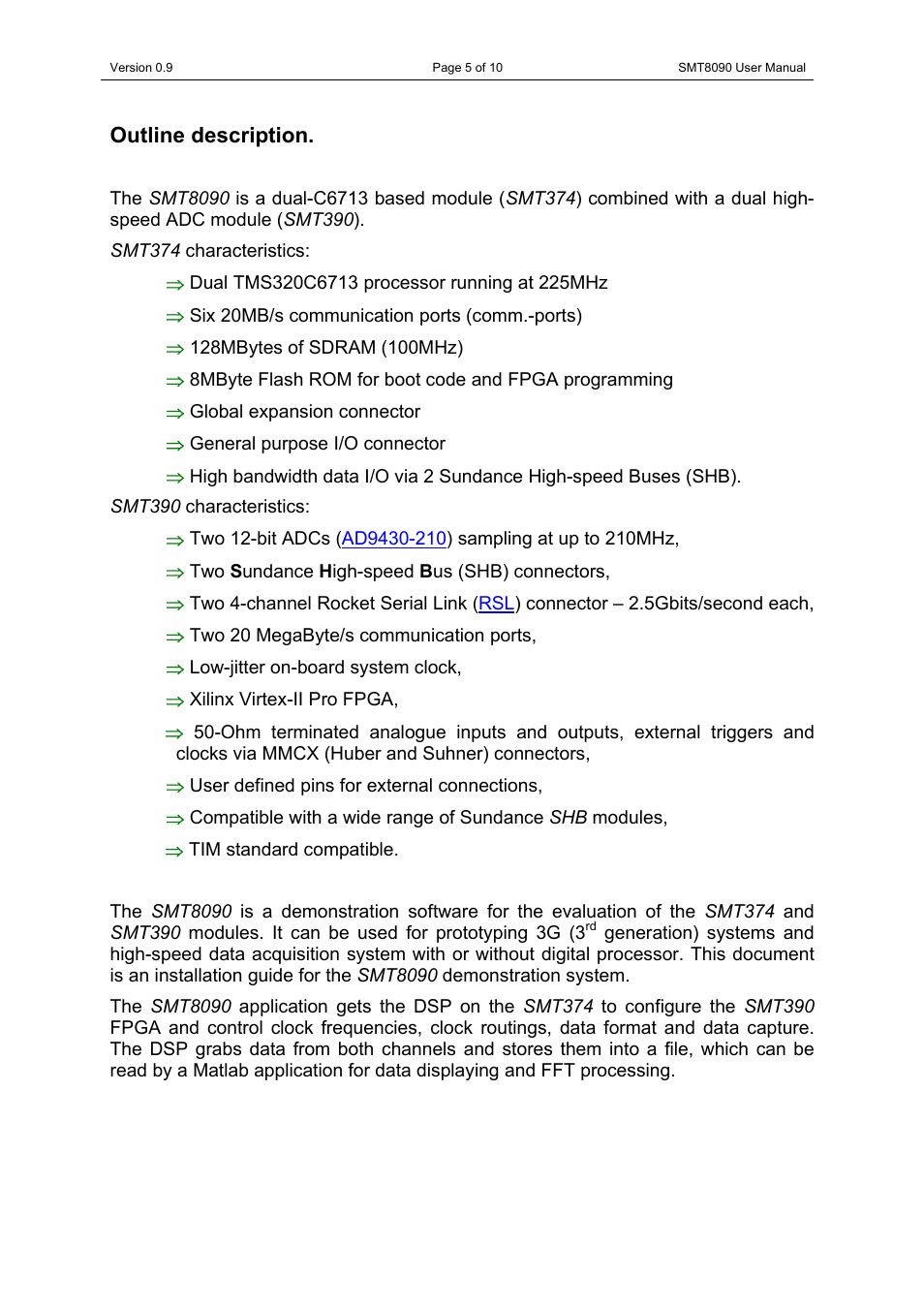 Outline description | Sundance SMT8090 User Manual | Page 5 / 10
