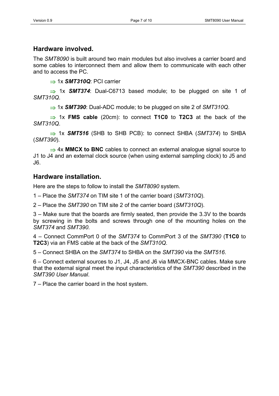 Hardware involved, Hardware installation, Hardware involved hardware installation | Sundance SMT8090 User Manual | Page 7 / 10