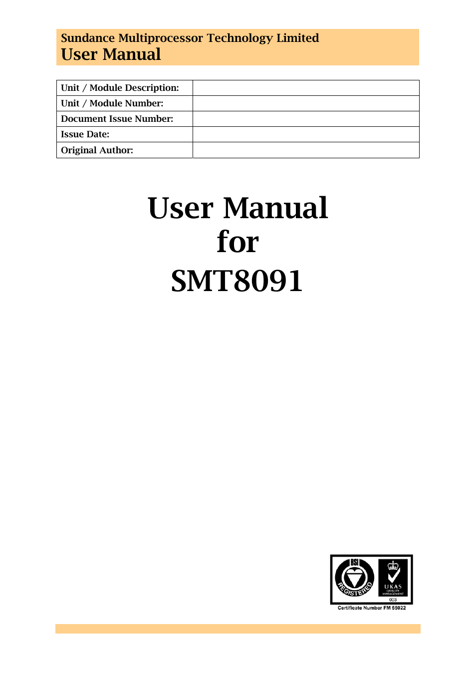 Sundance SMT8091 User Manual | 16 pages