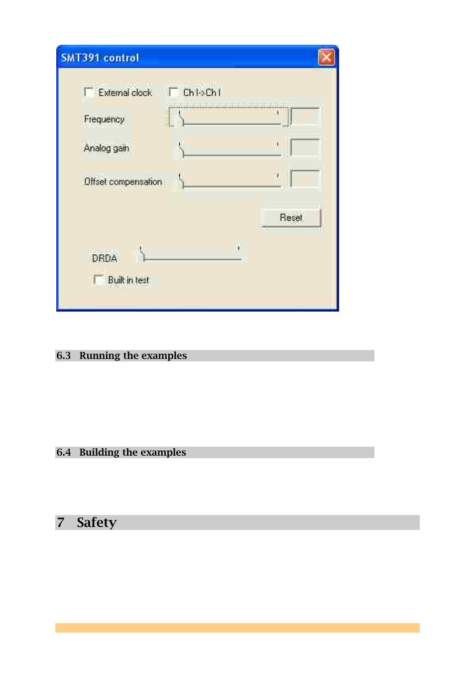 3 running the examples, 4 building the examples, 7 safety | Running the examples, Building the examples, Safety, Tim 3.3v, Holes mounted with, Nylon screw (m2x10) and, 4 nylon nuts (m2) | Sundance SMT8091 User Manual | Page 15 / 16