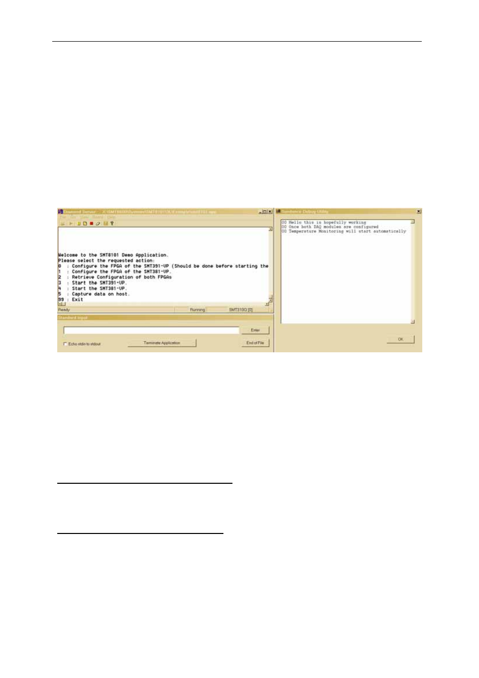 Software applications, 3l application, Configure the fpga of the smt381-vp | Retrieve configuration of both fpgas, Tim 3.3v, Holes mounted with, Nylon screw (m2x10) and, 4 nylon nuts (m2) | Sundance SMT8101 User Manual | Page 14 / 16
