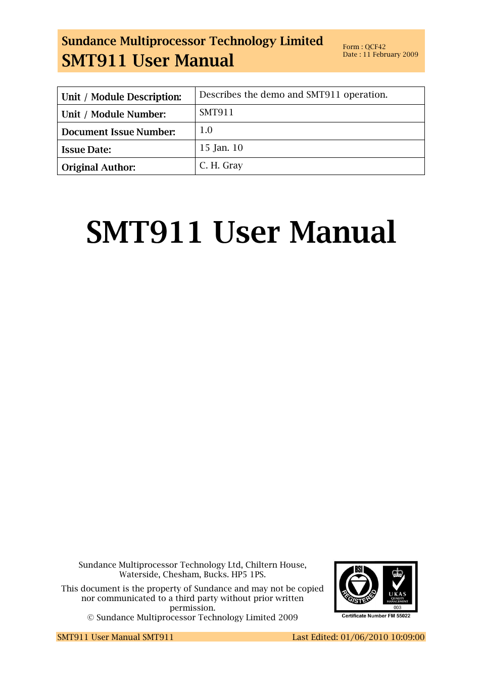 Sundance SMT911 User Manual | 38 pages
