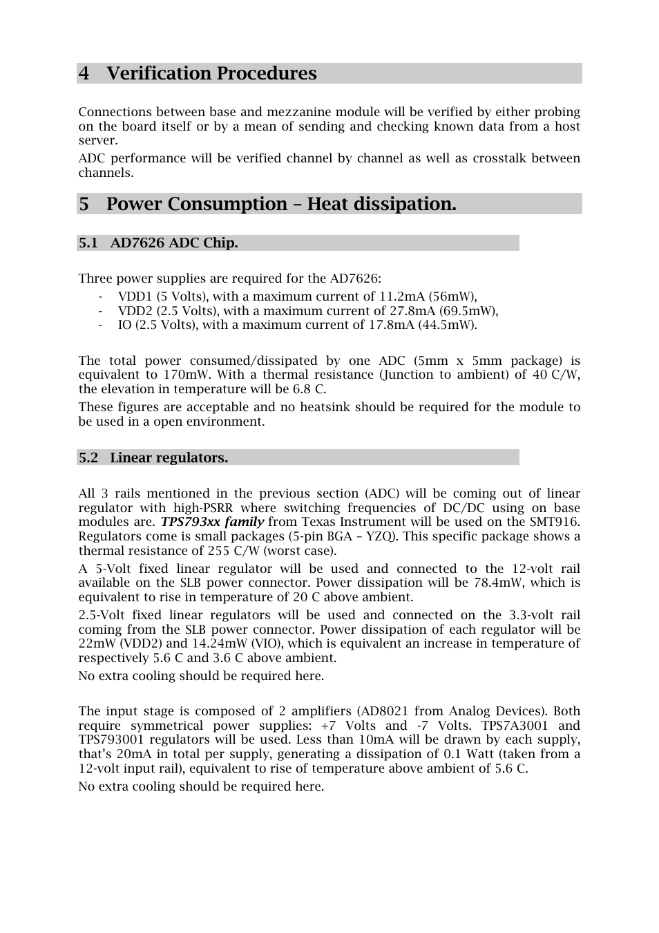 4 verification procedures, 5 power consumption – heat dissipation | Sundance SMT916 User Manual | Page 22 / 28