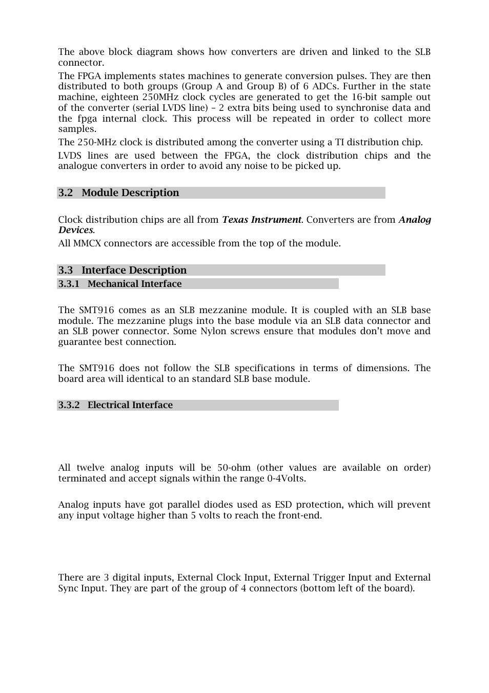 1 analogue inputs, 2 digital inputs | Sundance SMT916 User Manual | Page 8 / 28