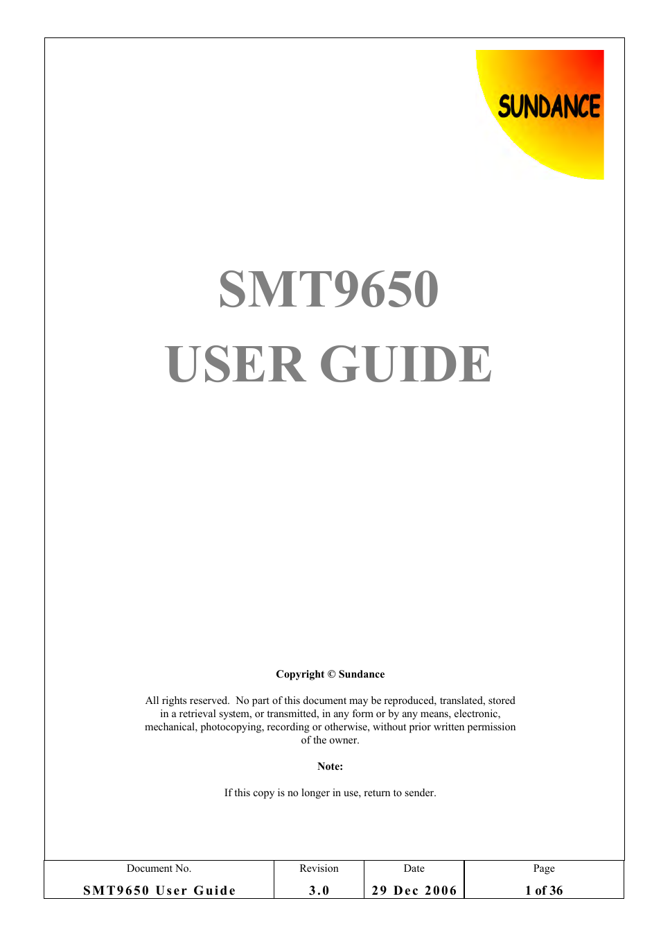 Sundance SMT9650 User Manual | 36 pages