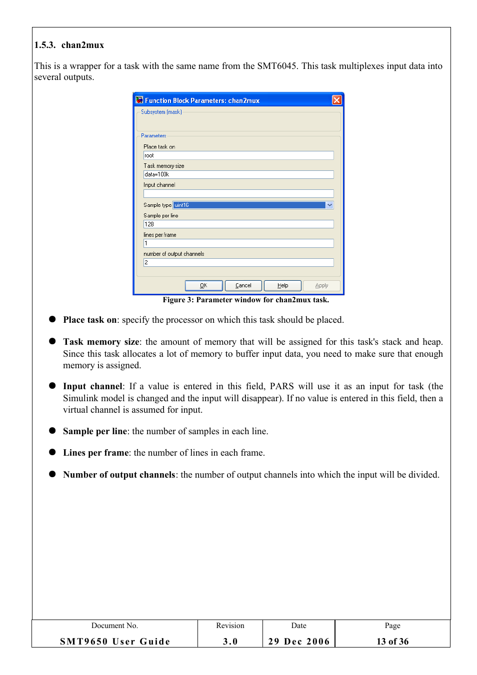 Chan2mux | Sundance SMT9650 User Manual | Page 13 / 36