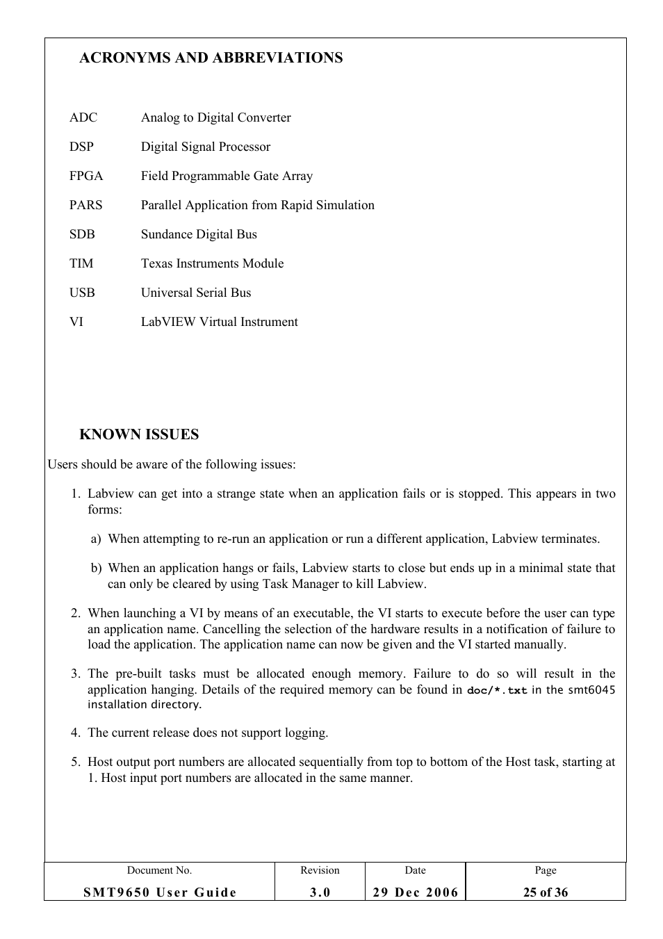 9 acronyms and abbreviations, 10 known issues | Sundance SMT9650 User Manual | Page 25 / 36