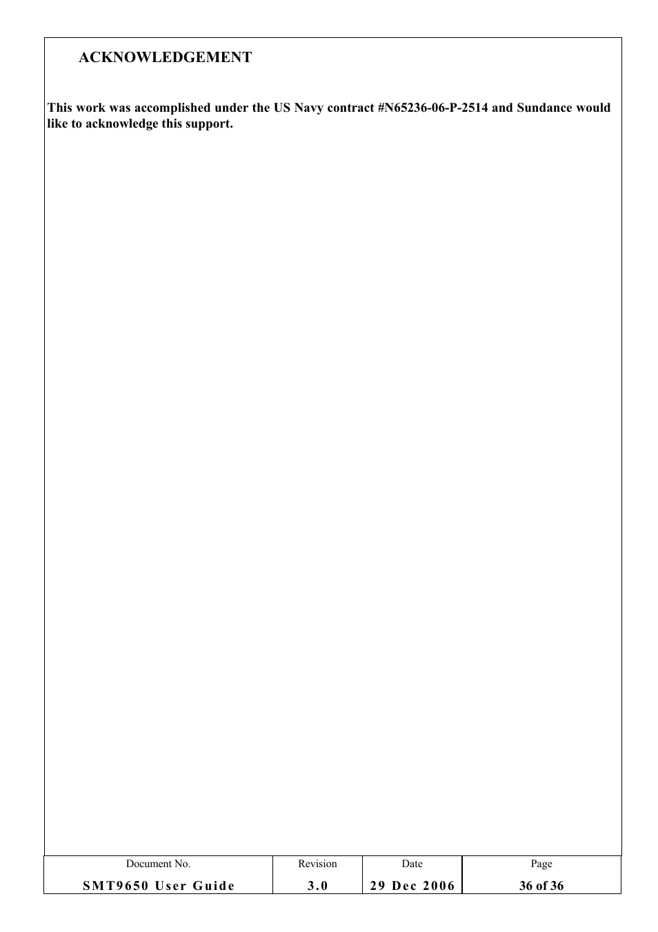 14 acknowledgement | Sundance SMT9650 User Manual | Page 36 / 36